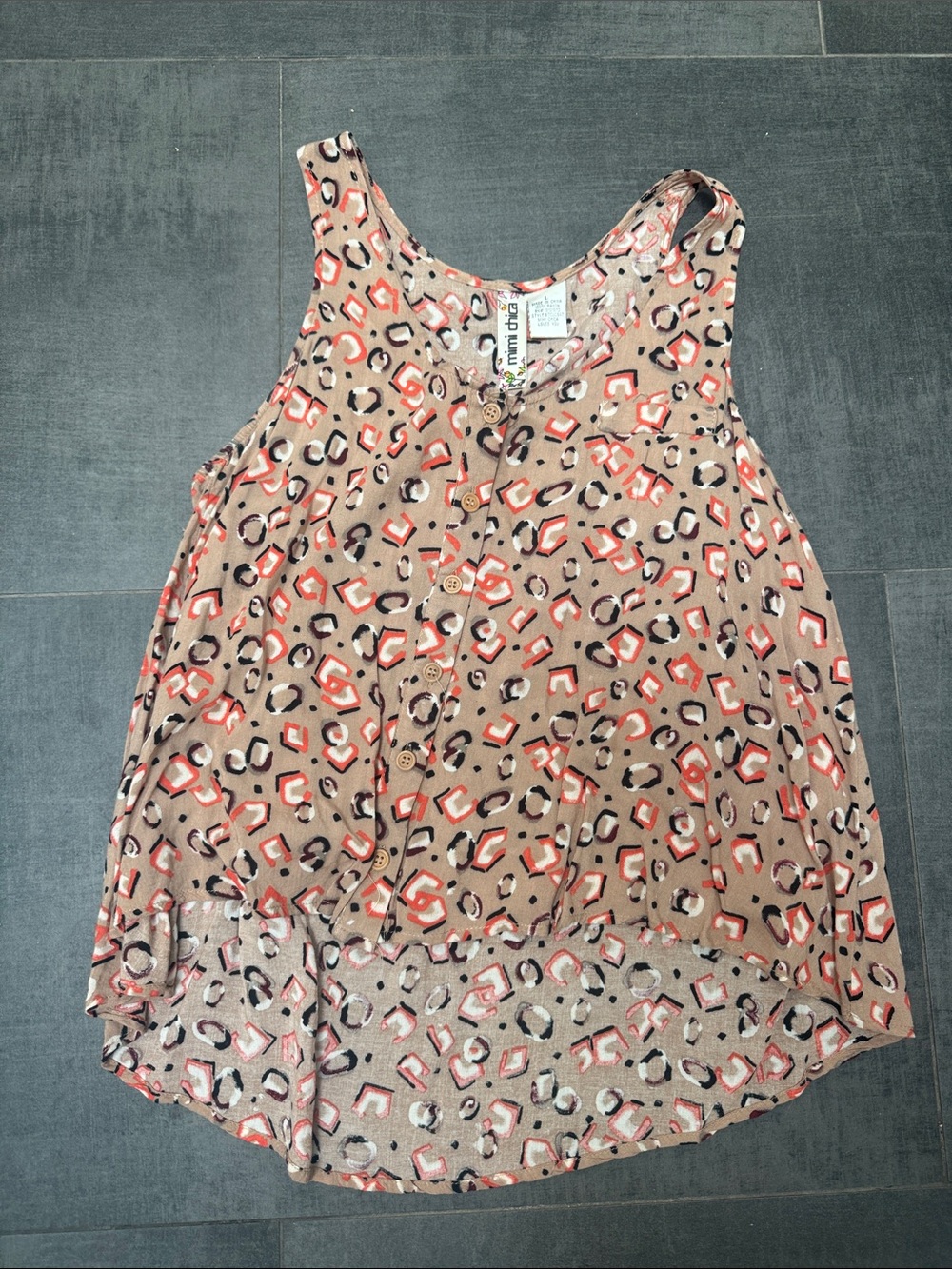 Mimi Chica Taupe Tank with Coral and Black Spot Print